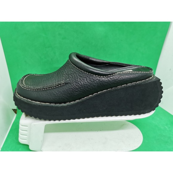 Vintage Y2K Arizona Jean Company 100% Black Leather Wedge Clogs Women's Siz 7.5M - Picture 3 of 16